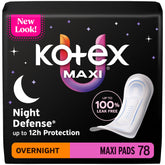 Kotex embalaje frontal mostrando 78 unidades y beneficios nocturnos