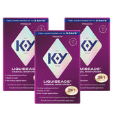 K-Y liquibeads imagen frontal del paquete mostrando contenido y conveniencia