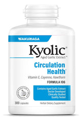 Kyolic frasco frontal Fórmula 106 mostrando presentación y beneficio circulatorio