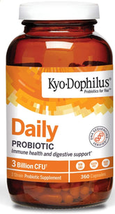 Kyolic Kyo-Dophilus frente del envase mostrando 360 cápsulas y conveniencia diaria