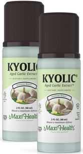 Maxi Health Kyolic envase frontal mostrando el 2 pack y ventaja sin olor