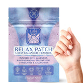 Laki Naturals mostrando frente del parche y su empaque, beneficio relajación rápida