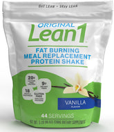 LEAN1 empaque frontal vainilla muestra raciones y beneficios nutricionales