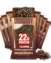 Legendary Foods frente del empaque mostrando el pastel proteico y beneficios
