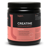 LEGION creatina en envase frontal mostrando diseño y cantidad, confianza y limpieza