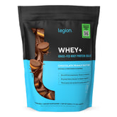 LEGION bote frontal mostrando el sabor chocolate peanut butter y beneficios claros