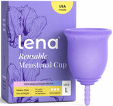 LENA copa menstrual frontal con empaque mostrando confianza y protección