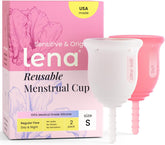 LENA copa frontal con empaque mostrando set doble y beneficios