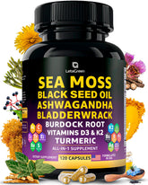 LetaGreen frasco frontal mostrando sea moss capsules y presentación conveniente