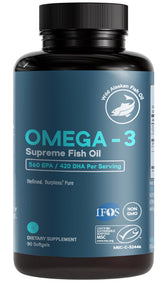 Life & Food botella frontal del Omega-3 Supreme mostrando envase y cantidad