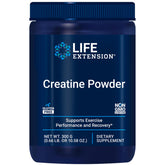 Life Extension frasco de creatina monohidrato mostrando el frente y beneficios