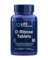 Life Extension bote frontal mostrando D-Ribose y beneficio energético
