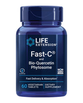 Life Extension envase frontal de Fast-C® y Bio-Quercetin® mostrando presentación