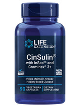 Life Extension frasco frontal de CinSulin con etiqueta clara y beneficios