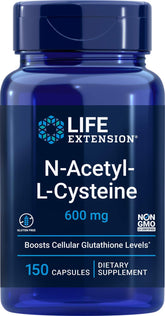 Life Extension frasco frontal de NAC 600 mg mostrando el envase y cantidad