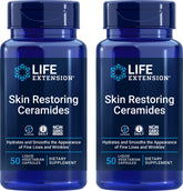 Life Extension frasco frontal de Skin Restoring Ceramides mostrando etiqueta clara y beneficios