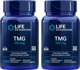 Life Extension frasco frontal TMG mostrando la marca y formato vegetariano