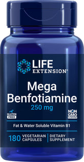 Life Extension frente del envase mostrando Mega Benfotiamine y dosis