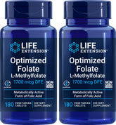Life Extension frontal del envase Optimized Folate mostrando la marca y cantidad