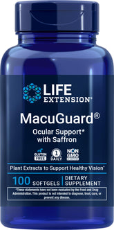 Life Extension frasco MacuGuard frontal mostrando etiqueta y cantidad