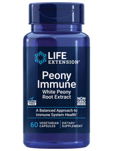 Life Extension frasco frontal mostrando Peony Immune y claridad de etiquetado
