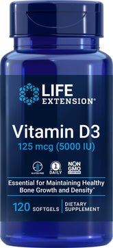 Life Extension frasco frontal mostrando 120 softgels y duración prolongada