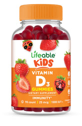Lifeable envase frontal de gomitas D3, presentación clara y beneficios diarios