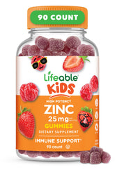 Lifeable envase frontal de gomitas zinc muestra diseño y cantidad