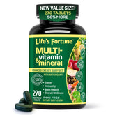 Life's Fortune vista frontal del envase, suplemento vegano y energía