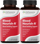 LifeSeasons Blood Nourish-R vista frontal del envase mostrando etiqueta clara y beneficios