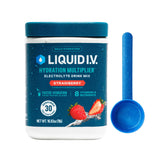 Liquid I.V. frontal del bote fresa mostrando diseño y cantidad