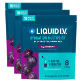 Liquid I.V. frente del empaque mostrando 48 sobres y conveniencia
