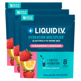 Liquid I.V. caja frontal Strawberry Lemonade que muestra presentación y beneficios