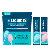 Liquid I.V. empaque frontal Cotton Candy mostrando presentación y beneficios