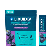 Liquid I.V. frasco delantero con sobres mostrando diseño y conveniencia