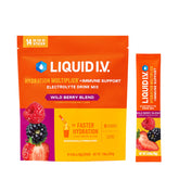 Liquid I.V. frente del empaque Wild Berry mostrando 14 sobres y marca