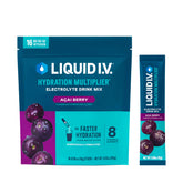 Liquid I.V. frente del paquete Açaí Berry mostrando presentación y beneficios