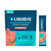 Liquid I.V. frente del empaque mostrando 16 sobres y utilidad portátil