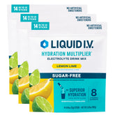 Liquid I.V. empaque frontal de Lemon Lime mostrando presentación y beneficios