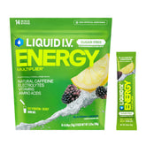 Liquid I.V. frente del empaque Blackberry Lemonade mostrando 14 sobres y beneficios