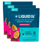 Liquid I.V. frente del empaque mostrando 48 sobres y beneficio de conveniencia