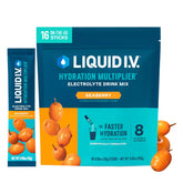Liquid I.V. frente del empaque muestra sobres y beneficio conveniencia