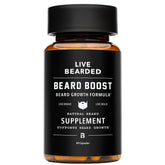 Live Bearded frasco frontal mostrando la presentación y suministro de 30 días