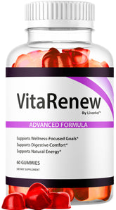 LIVORKA envase frontal de VitaRenew Gummies mostrando el diseño y beneficio práctico
