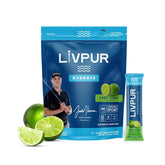 LivPur pack frontal Cool Lime mostrando sobres y beneficios de hidratación