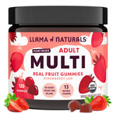 Llama Naturals frasco frontal mostrando 120 gomitas y sello orgánico