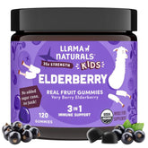 Llama Naturals frente del empaque mostrando 120 gominolas y beneficios orgánicos