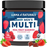 Llama Naturals envase frontal de multivitaminas veganas para hombres, presentación clara