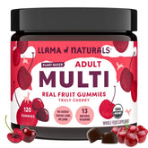 Llama Naturals envase frontal que muestra 120 gomitas y beneficios veganos