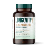 Longevity Rx MitoMultiply vista frontal del envase, claridad del etiquetado y beneficios